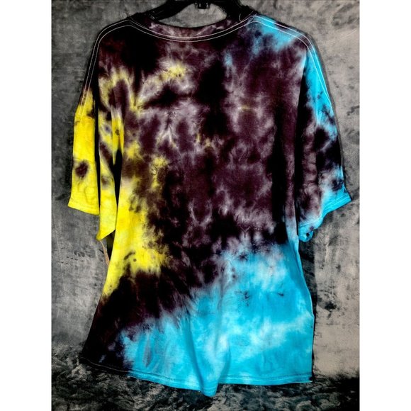 Tie-Dyed Shirt Unisex Blues Yellow Blacks Dolphin Theme Adult Size 2X Large - Picture 9 of 11